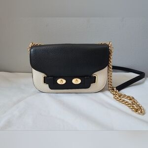 Coach Black and Cream Crossbody Bag with Gold Chain